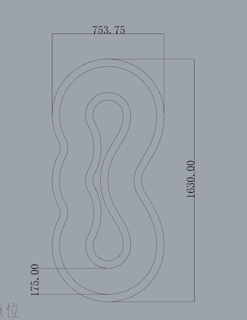 CAD drawing of a full-size lazy river layout with detailed dimensions.