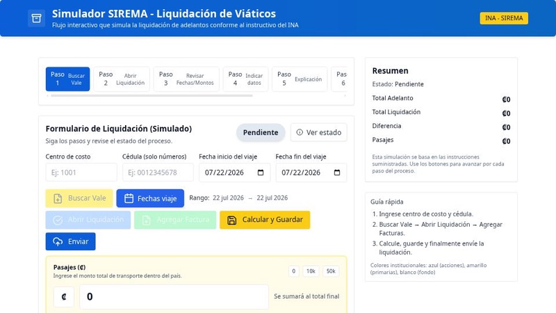 Simulador de Liquidación de Viáticos SIREMA INA