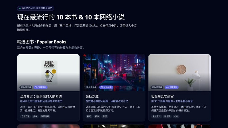 热门书籍与网络小说展示页