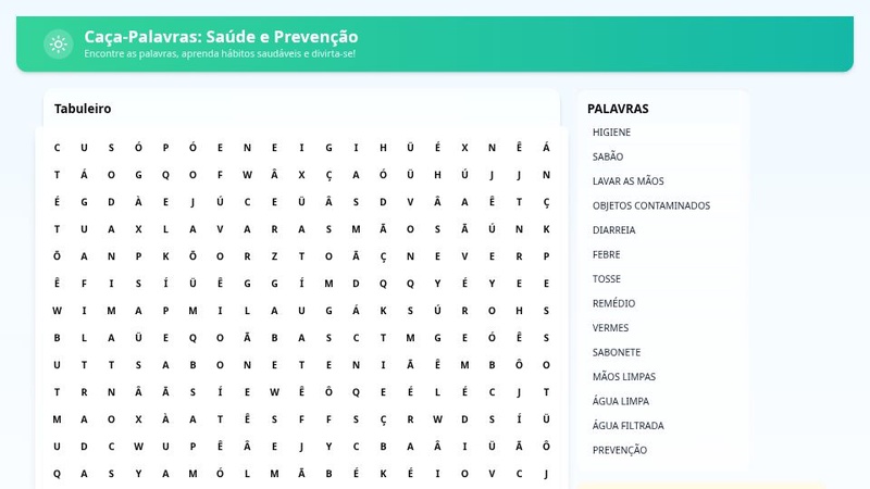 Caça-Palavras Saúde e Prevenção